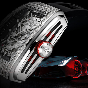 I&W 카니발 럭셔리 속이 빈 토노형 케이스 고무 스트랩 비즈니스 패션 기계식 시계 (남성용, 포인터 다이얼) - Product Image 2