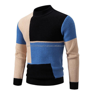 Suéter de Punto con Cuello Alto para Hombre, Estilo Coreano, Color Block, Moda Juvenil, Informal, Invierno 2026 - Product Image 3