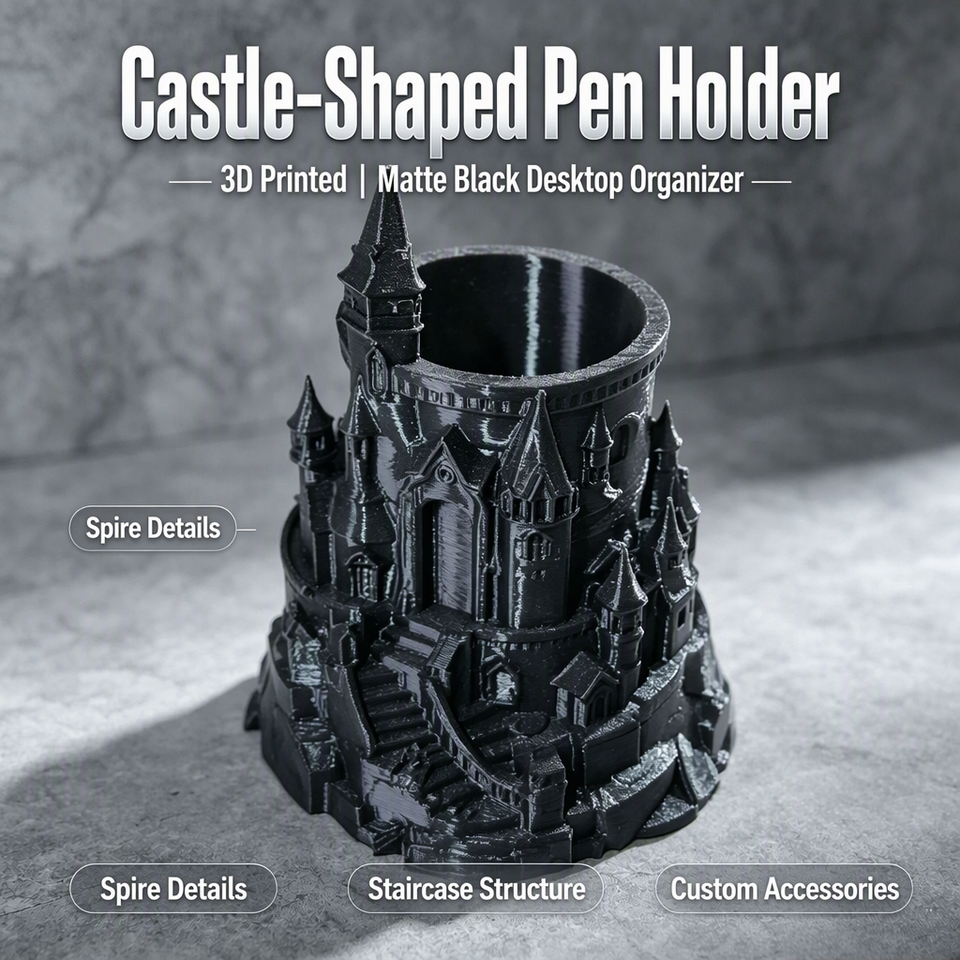 Style Gender Customizable 3D Printed Plastic Castle Pencil Holder Dark Style Desk ...