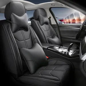 Lederen Autostoelhoezen Full-Set Luxe Airbag Compatibel Auto Voertuig Kussenhoes Universeel Fit