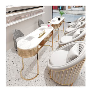 ชุดโต๊ะและเก้าอี้ทำเล็บสุดหรู โต๊ะทำเล็บแบบสองชั้น แผ่นหินอ่อน สำหรับทำเล็บเจล โต๊ะทำเล็บมืออาชีพ - Product Image 2