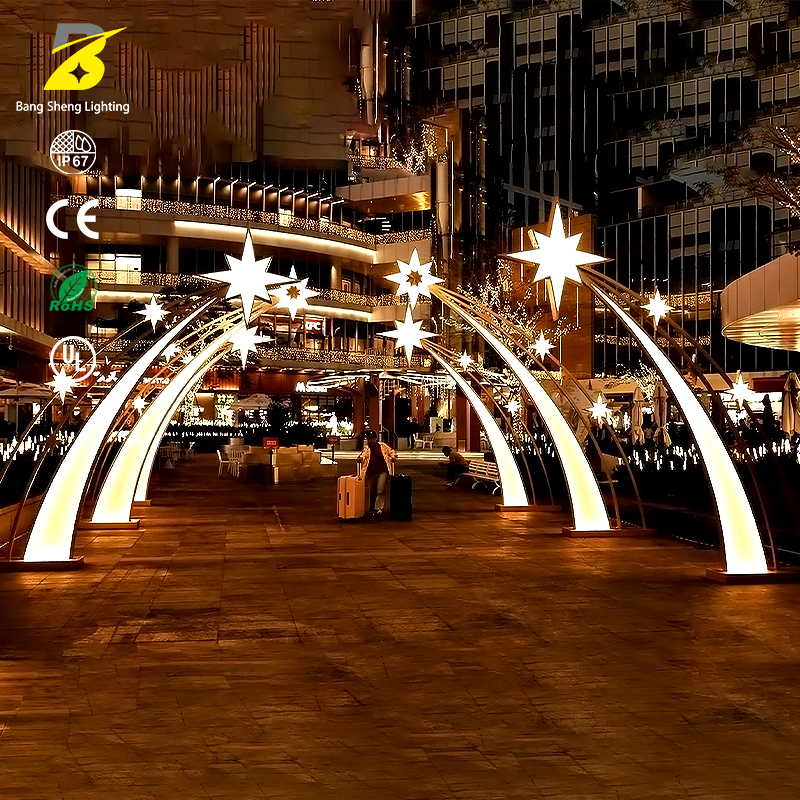 Giant Eight Pointed Star Glowing Arch Outdoor Landscape Light Commercial Walkway Decoration
