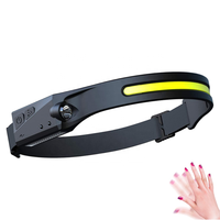 Lampe frontale étanche 350 lumens légère COB 230 degrés LED à faisceau large rechargeable en silicone avec capteur de mouvement