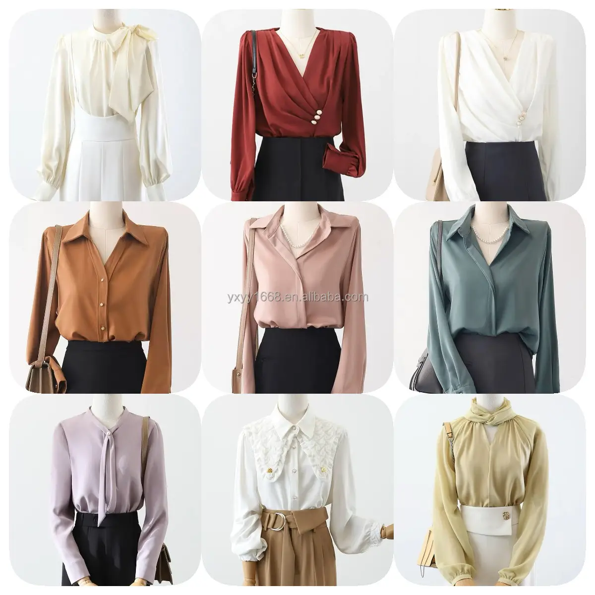 Zijden Vrouwen Wit Shirt Vrouwen Lange Mouw Shirts Blouse Office Lady Satijn Zijden Blouse Tops Plus Size Dames Blouses & Shirts