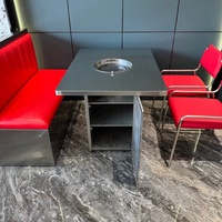 Table de restaurant moderne en acier inoxydable avec barbecue intégré - Meuble commercial durable résistant à l'eau pour intérieur/extérieur