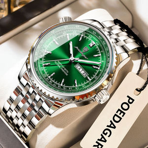 POEDAGAR 673 Montre de luxe pour homme, montre-bracelet à quartz classique, acier inoxydable vert argenté, Reloj élégant pour homme d'affaires, Reloj Clock - Product Image 1