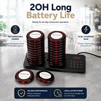 Système d'appel sans fil pour restaurant avec 20 pagers rechargeables de type coaster, émetteur à clavier tactile et ensemble de base de charge double