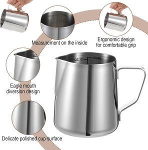 Jarra Portátil de Acero Inoxidable de 12oz para Espumar Leche, Jarra para Café Latte Art - Product Image 3