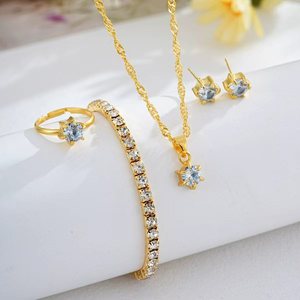 סט צמיד עגילי תליון זירקון מסגסוגת סִגְנוֹן אירופאי אמריקאי חדש 4 חלקים שרשרת אופנתית ורסטילית לנשים - Product Image 6