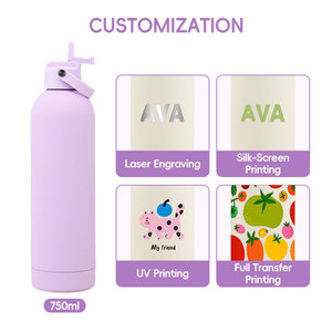Bouteille d'eau isotherme à double paroi de 750 ml avec paille, revêtement en caoutchouc doux au toucher, anti-fuite, en acier inoxydable - Product Image 4