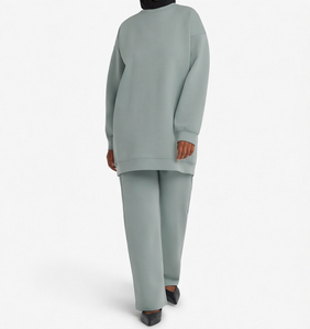 Conjunto de 2 Piezas para Mujer Musulmana, Sudadera con Capucha y Pantalones de Color Sólido, Cuello Redondo, Manga Larga, Secado Rápido, Ropa Casual de Primavera - Product Image 1