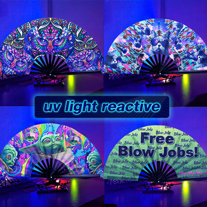 高品质促销礼品便携式塑料大定制便携式手扇叮当印花折叠标志竹锐舞手扇 - Product Image 2