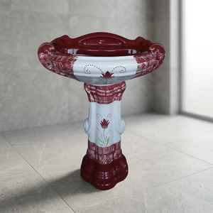 Lavabo de pie de cerámica con pedestal y cubierta electrochapada, con gran capacidad de lavado, para uso en centros comerciales y villas - Product Image 3