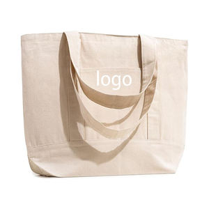 Sac fourre-tout en toile de coton robuste grande capacité 16 oz avec poches, fermeture éclair supérieure, réutilisable, idéal pour le shopping, pas cher - Product Image 1