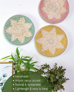 Ensemble de 3 paniers muraux décoratifs en osier et jonc de mer, produit africain pour la maison, décoration de luxe - Product Image 2