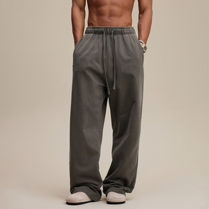 American Trendy 480G Schweres Kleidungs stück Gewaschene Hose mit geradem Bein Lose Freizeit hose für Herren Bequemer Streetwear-Stil - Product Image 1