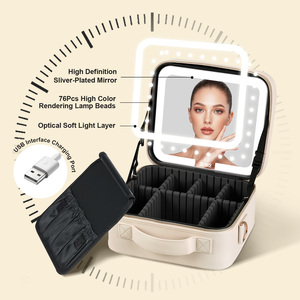 [Envío Gratuito a EE. UU.] Juego de <span class=keywords><strong>Maquillaje</strong></span> al por Mayor para Mujer, Bolsa de Cosméticos con Cierre de Cremallera y Espejo, Diseño de Puntos en PU - Product Image 5