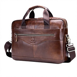Custom Logo Genuine <b>Leather</b> Business <b>Briefcases</b> & Laptop Bags for Men Office Use Zipper Closure Premium <b>Leather</b> Shoulder Bag - Product Image 1