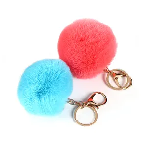 Fashion Handbag Pom Pom Keychain Gold Keys Ring Popular Decoration Hairball Pendant Keychain For Woman/Girls