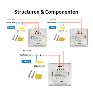 Interruptor de Inducción Táctil Sensible de Lujo para Interiores, Tipo 86, <span class=keywords><strong>1</strong></span>/2/3 Vías, Panel de Vidrio Blanco, Negro y Dorado, con Indicador Azul y Rojo - Product Image 3