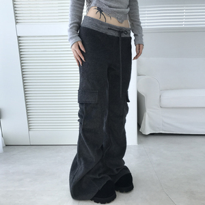 Pantalones Deportivos de Punto Estilo Cargo con Bloques de Color y Parches, Cintura Baja, Corte Recto, Ajuste Regular, Cintura Elástica, Estilo Urbano Americano - Product Image 3