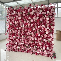 Décoration de toile de fond Joyeux Anniversaire, Fond de scène de mariage, Orchidées artificielles violet foncé, Décoration murale florale en rouleau pour fêtes