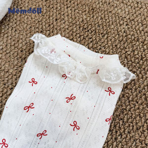 Pyjama en coton jacquard fin respirant printemps/été pour animaux de compagnie à quatre pattes, motif nœud mignon, collection originale Memdoll Studio pour chiots - Product Image 4