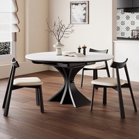 Ensemble de table à manger ronde extensible et pliable minimaliste à 4 places, plateau en bois massif et dalle de pierre, utilisation en restaurant, meubles de maison
