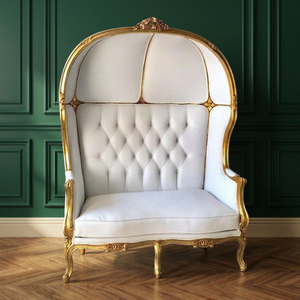 Traditional Tufted Canopy Chair White PU Leather <b>Gold</b> Frame Living Room Furniture - Product Image 3