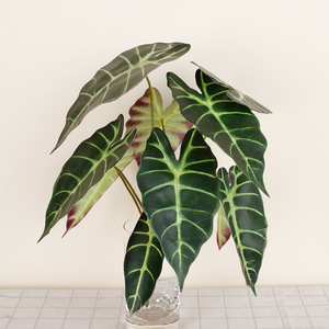 Bouquet de feuilles de taro artificielles, feuille de paon à 10 têtes, haute simulation, plante décorative d'intérieur, fleurs pour vase, vert automnal, vert foncé - Product Image 1