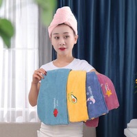 LONGREN Bonnet de bain triangulaire en polaire corail épaissi, super absorbant, avec broderie de dessin animé et bordure en velours coupé pour adulte
