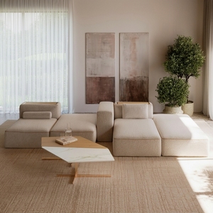 Avant-garde Minimalist Modular Sectional with Fabric <b>Cover</b> and Sponge Filling Modern Geometric Blocky Design Set - Product Image 1