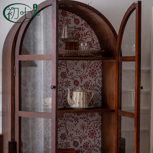 Vintage Style Tall Arched Cabinet Solid Wood <b>Storage</b> Living Room Display Cabinet Entryway Decorative <b>Sideboard</b> Brown A2877 - Product Image 3