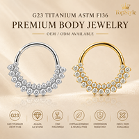 Anneau clicker segmenté en titane G23 robuste et hypoallergénique avec incrustation dense de zircone cubique pour la décoration du septum, du nez, de l'oreille et du cartilage