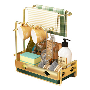 Égouttoir de rangement mural Najie pour évier de cuisine avec plateau, support multifonctionnel pour torchons et serviettes, design carré - Product Image 2