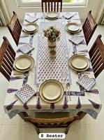 Nappe de table moderne à motifs floraux en coton 100% imprimée à la main avec serviettes pour 8 personnes