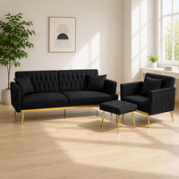 Ensemble de canapés modernes de luxe en velours, canapé-lit futon inclinable à dossier capitonné, fauteuil d'appoint moderne, ottoman, canapé de salon