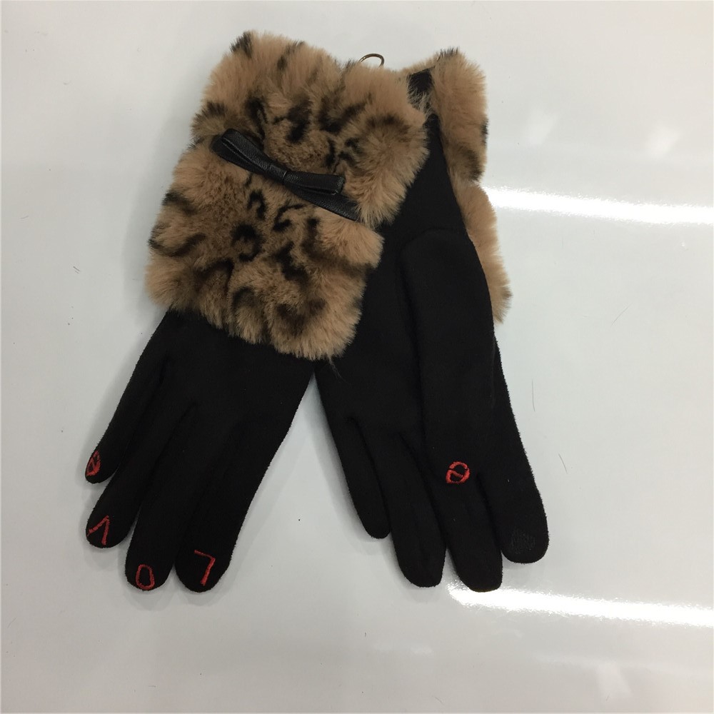Женские леопардовые перчатки с искусственным мехом, новинка 2022, теплые плотные зимние перчатки с пальцами