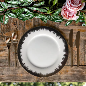 Soldes Exceptionnelles : Assiettes Plates en Porcelaine Blanches et Dorées, Bord Doré, Vaisselle en Céramique, Assiettes à Dîner Effet Brossé Doré - Product Image 2