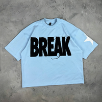 T-shirt décontracté d'été personnalisé 300 g/m² avec broderie de patch personnalisée, 100 % coton, coupe oversize à épaules tombantes, style boxy et court pour homme