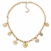 Collier vintage bohème plaqué or 18 carats avec multiples breloques pour femme, pendentif esthétique cœur et œil Nazar, chaîne à maillons, bijoux en alliage de zinc à superposer