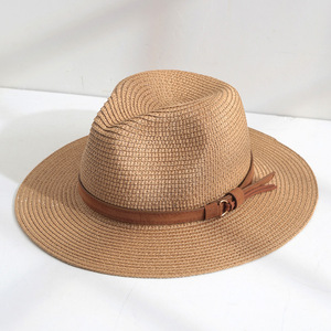 Chapeau Panama classique en paille de papier pour femme, chapeau Fedora, chapeau de soleil de plage, chapeau <span class=keywords><strong>jazz</strong></span> avec bande en cuir - Product Image 2