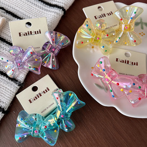 Élastique à cheveux pour enfants en acrylique transparent et mignon en forme de nœud, points laser colorés pour queue de cheval de filles - Product Image 1