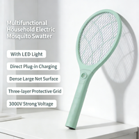 Raquette anti-moustiques électrique rechargeable, batterie intégrée, filet à 3 couches, lumière LED nocturne, utilisation à domicile et en camping