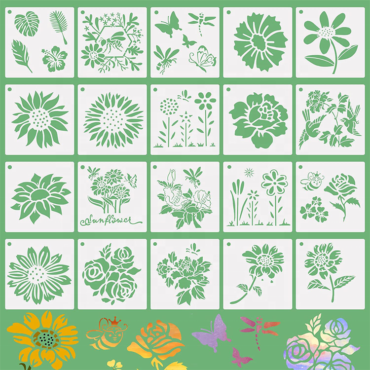20 Pcs Flower Stencils for Painting Reusable Stencil DIY Spring Drawing Template
