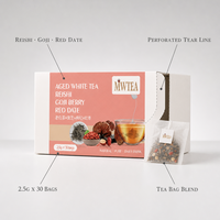 Sachets de thé blanc cru vieilli MWTEA, Reishi et datte rouge, 2,5g x 30, boîte de vente au détail, fournisseur en gros OEM ODM marque privée