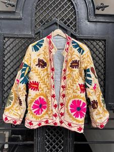 Hot Selling Embroidery Floral Print Loose Fit Full Sleeve <b>Jacket</b> with Mandarin Collar Casual Wear for Women at Bulk Price - Product Image 1