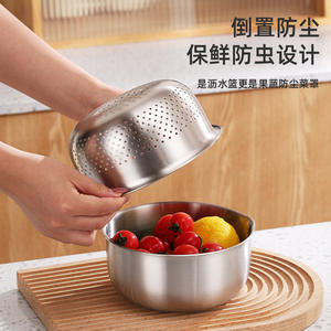 ชุดอ่างล้างจานสแตนเลส 304 สำหรับใช้งานกลางแจ้ง พร้อมชามสลัด สำหรับแคมป์ปิ้ง ล้างผัก ล้างข้าว ใส่ผลไม้ - Product Image 1