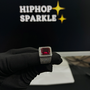 Red Emerald Cut Iced Out <b>Ring</b> for <b>Men</b> Hip Hop 925 Sterling Silver Moissanite Diamond Luxury Bling Engagement Fashion - Product Image 4