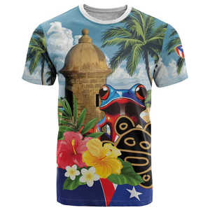 Camiseta de Puerto Rico con Estampado de Rana Coqui y Atardecer, <span class=keywords><strong>Isla</strong></span> <span class=keywords><strong>del</strong></span> Encanto, Estilo Tropical, Impresión Bajo Demanda, Informal, de Poliéster, Transpirable, para Verano - Product Image 2